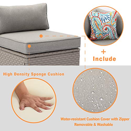 COSIEST 6Piece Outdoor Furniture Set Warm Gray Wicker Sectional Sofa w