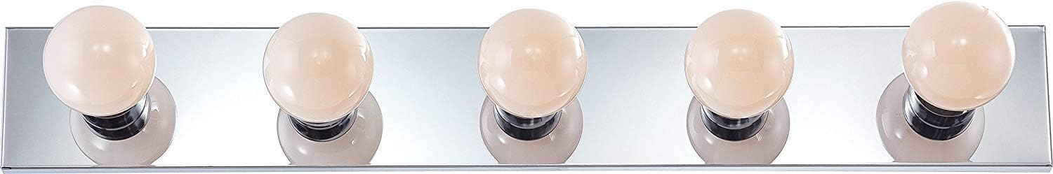 Dysmio Lighting Five Light Vanity Strip - Hollywood Style Mirror Fixture with Chrome Plates – Salon-Grade Accessories for Bedroom, Bathroom, Dressing Room, Makeup Studio - 30 x 4.25 Inches
