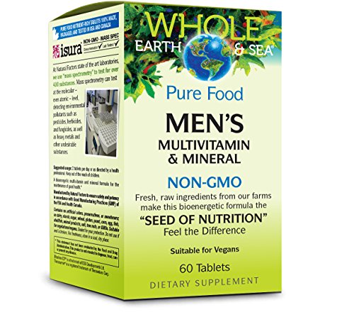 Whole Earth & Sea - Men's Multivitamin & Mineral, Raw Support for Immune and Bone Health, Stress Response, and Metabolism with Calcium and Vitamin D3, Vegan, Gluten Free, Non-GMO, 60 Tablets