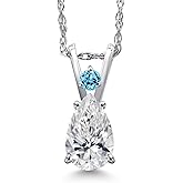 Gem Stone King 14K White Gold DEF Lab Grown Diamond and Swiss Blue Topaz Pendant Necklace for Women | 0.55 Cttw | Gemstone April Birthstone | Pear Shape 7X5MM | With 18 Inch Chain