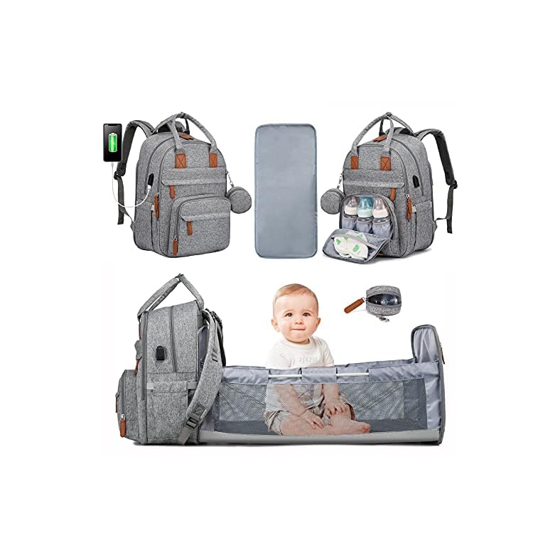 Diaper Bag Backpack Baby Bag Backpack for Girls Boys Mommy Bag with USB Charging Port Pacifier Case and Changing Pad…