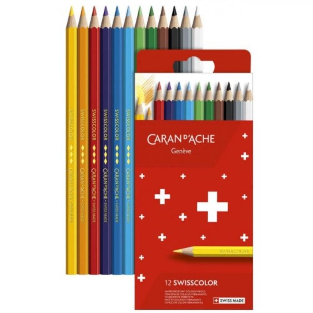 Caran d'Ache Swisscolor Cardboard Case with 12 Waterproof Colouring Pencils