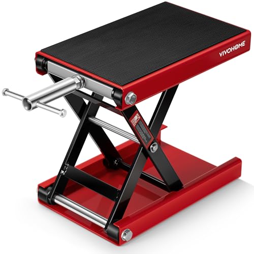VIVOHOME Motorcycle Lift Platform Motorcycle Wide Steel Height Adjustable Central Support 500kg Capacity for Car Workshop Garage Vehicles Red