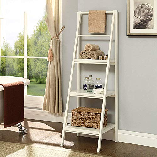 Wisdom Shelving & Storage Standing Solid Wood Frame Ladder Rack Wall Shelf Frame Flower Shelf Frame Blue/Milky/Walnut Sturdy Durable,Milky