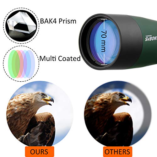 Svbony SV28 Spotting Scope with Tripod Phone Adapter 25-75X70, HD Zoom BAK4 Prism FMC Optics Lens Angled Spotting Scopes for Target Shooting, Bird Watching, Wildlife
