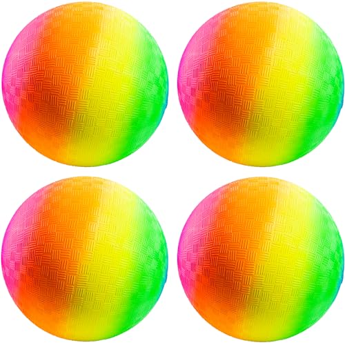 Bedwina Rainbow Playground Balls - 8.5 Inch (Pack of 4) Rubber Bouncy Colorful Inflatable Balls for Kids and Adults, Indoor and Outdoor Games, Kickball, Dodgeball, Four Square, Dodge, Recess, Handball