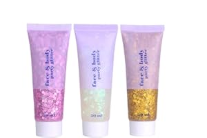 GINADAY 3 Pack Face Glitter, Perfect Body Glitter for Concert Outfit Makeup and Party Festival Rave Highlighter Makeup. (02-Gold & 03-Pink & 06-White Moonbeam)