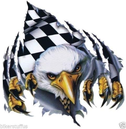 MFX Design Eagle with Checkered Flag Sticker Decal Helmet Sticker Decal Bumper Sticker Decal Vinyl - Made in USA 3.75 in. x 3.25 in.