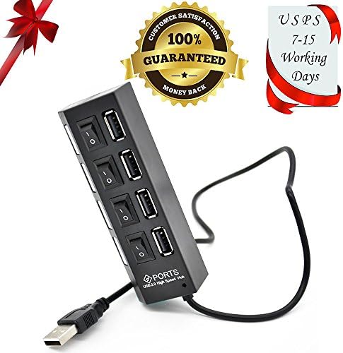 seelike 4 Port High Speed USB 2.0 Hub Adapter with Individual Power Switches and LEDs for iMac MacBook Pro Air Mac Mini or any PC, USB Extender Hub Adapter for Samsung HP DELL Lenovo ASUS Laptop Desktop PC Computer [Black]