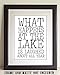 Lake House Wall Art 11x14 Unframed Print – “What Happens at the Lake Is Laughed About All Year” Funny Lake Quote Sign Rustic Farmhouse Lake Life Decoration for Cabin, Cottage, Lodge, or Vacation Home
