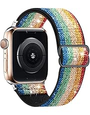 OHCBOOGIE Stretchy Solo Loop Strap Compatible with Apple Watch Bands 38mm 40mm 42mm 44mm ,Adjustable Stretch Braided Sport Elastics Weave Nylon Women Men Wristband Compatible with iWatch Series 6/5/4/3/2/1 SE