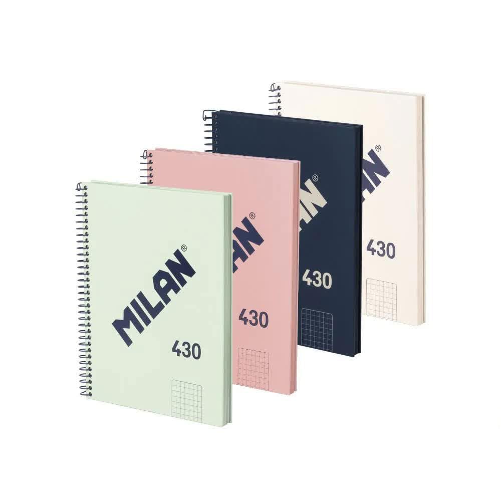 MILAN Pack of 4 A5 Hardcover Notebooks, Squared Paper (5 x 5 mm), 80 Sheets of 95 g/m², Rubber Collection 430
