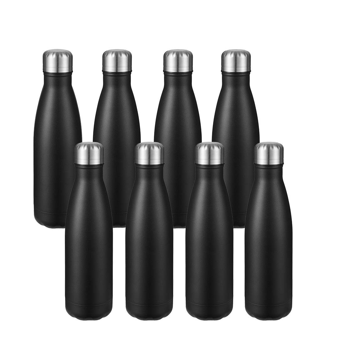 17 oz Stainless Steel Water Bottle, Double Wall Vacuum Insulated Flask Cola Shape Thermoses, Reusable Leak-Proof Sports Bottles - Black, 8 Pack