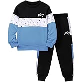 Jolyshlid Boys 2 Piece Pants Set Long Sleeve Color Block Sweatshirt Pullover Tops and Sweat Pants Fall Winter Outfits 4-12Y