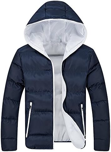 Mens Warm Winter Zipper Warm Hoodie Puffer Cotton Compressible Jackets (4XL, Navy blue)