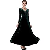 Urban CoCo Women Long Sleeve V-Neck Velvet Stretchy Long Dress
