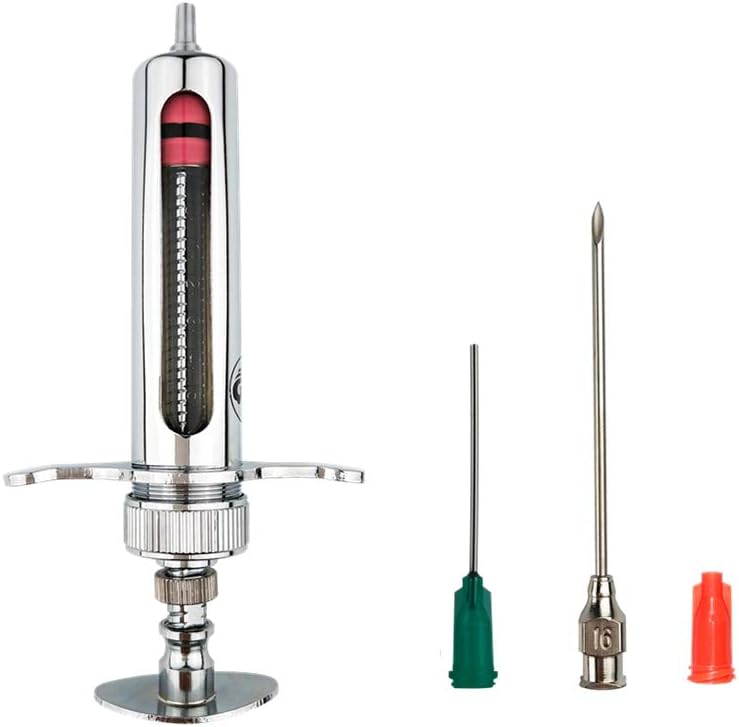 10ml Reusable Stainless Steel Dispensing Syringe Glass with 18g 1.5" Blunt Dispensing Needle and 16g Stainless Steel Dispensing Needle for Lab.Stainless Steel Syringe. Glass Syringe. (10ml)