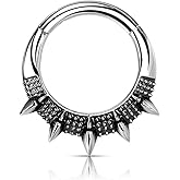 Pierced Owl - 16GA Precision All 316L Surgical Steel Burnished Spiked Fan Hinged Segment Ring