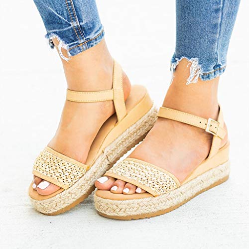 NIKAIRALEY Shoes Women's Platform Sandals Casual Espadrilles Flatform Ankle Buckle Strap Open Toe Slingback Summer Bohemian Beige