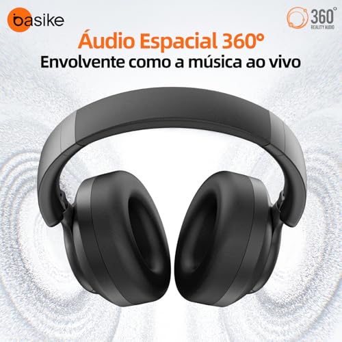 Basike Fone de Ouvido Bluetooth 5.4, ANC Cancelamento de Ruído Ativo Headphone com Microfone, Certificação Hi-Pure Audio, 30h Bateria, LE29 (Preto)