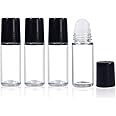 4PCS 30ml Essential Oil Roller Bottles, Empty Refillable Clear Glass Roll-on Bottles with Plastic Roller Balls and Black Lids