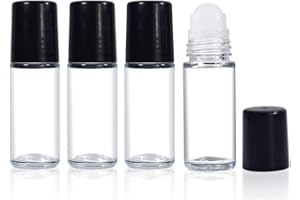 GLASSTORE 4PCS 30ml Essential Oil Roller Bottles, Empty Refillable Clear Glass Roll-on Bottles with Plastic Roller Balls and Black Lids