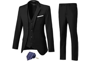 Mrbuerly Men Suit 3 Pieces Slim Fit, 2 Button Wedding Suit Prom Suit for Men Business Suit Jacket Vest Pant and Tie