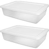 (2 Pack) 28 Quart Clear Storage Bin with Snap‑On Lid, White | Clear plastic lets you view stored contents. Secure snap‑on white lid. Stackable design saves space for home organization.