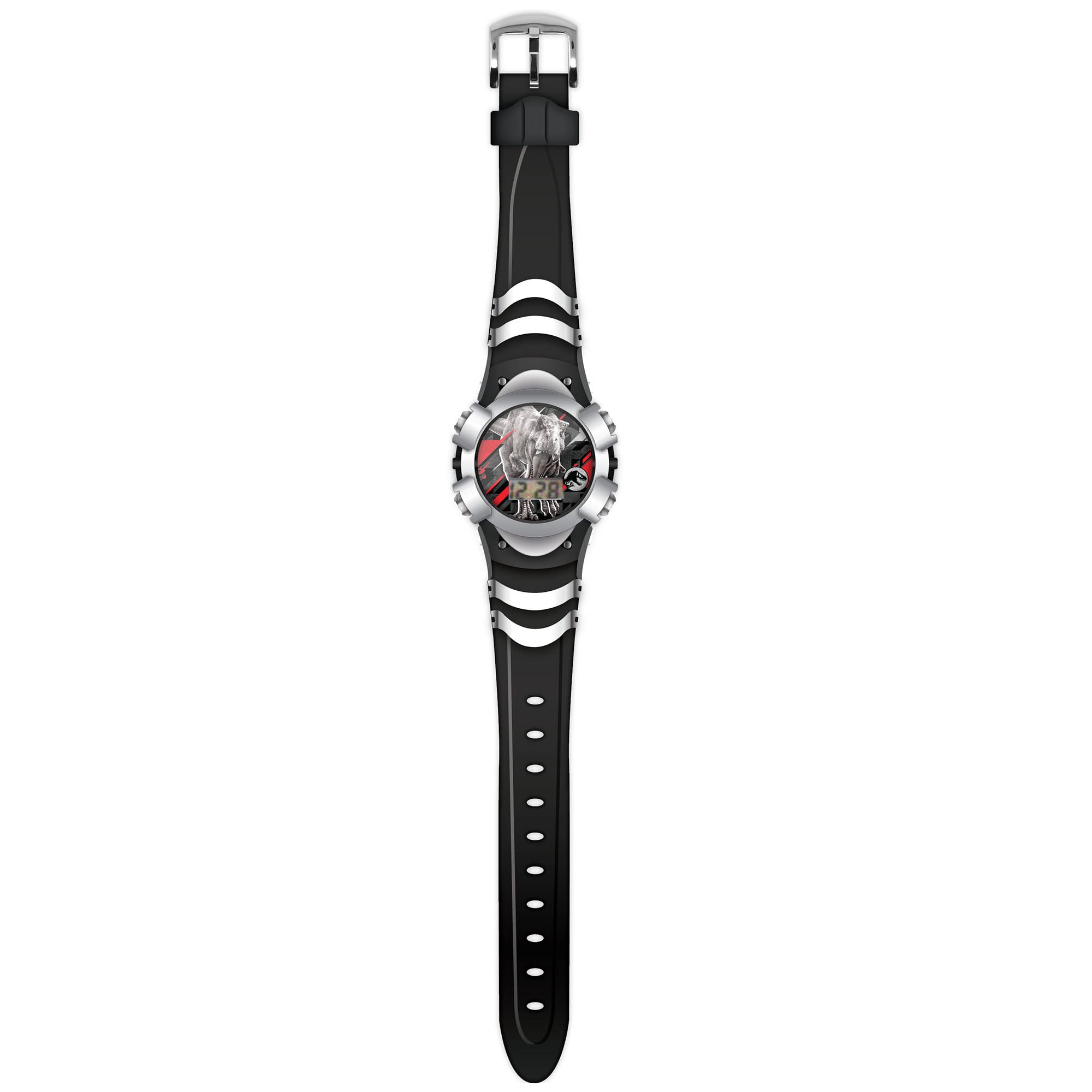Kids Jurassic Park World Black Dinosaur Digital Light Up LCD Quartz Wrist-Watch with Black Strap for Boys, Girls and Toddlers (Model: JRW4049AZ)