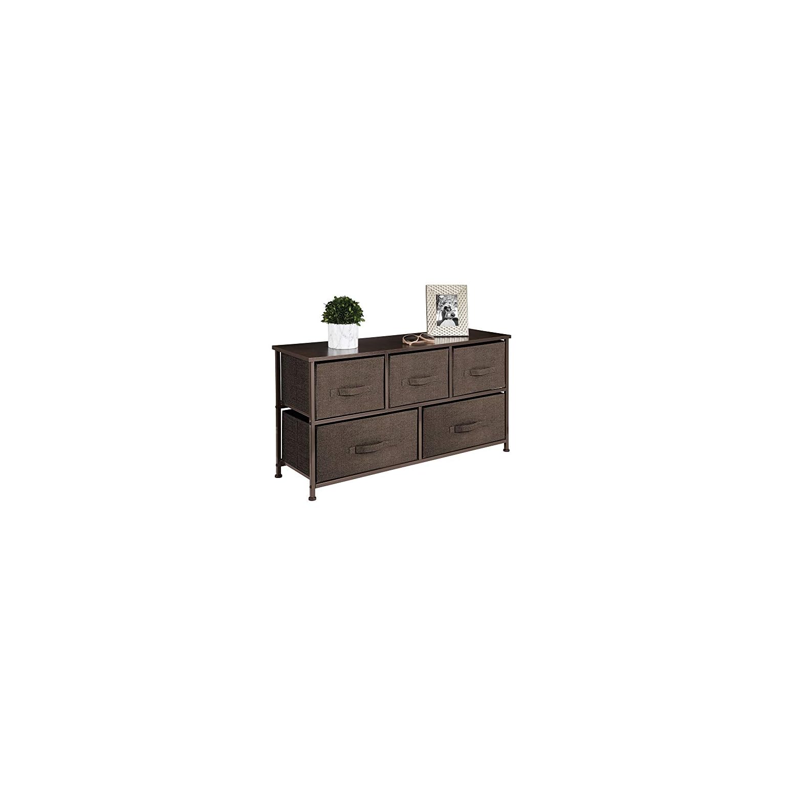 mDesign Extra Wide Dresser Storage Tower Sturdy Steel Frame, Wood Top