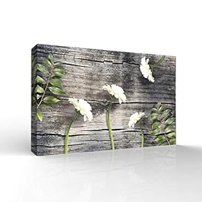 Canvas Wall Art Wood Feature Flowers Painting Artwork for Home Prints Framed - 12x18 inches