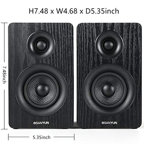 Sanyun SW208 3" Active Bookshelf Speakers - 2.0 Powered Computer PC Monitor Speakers - 3 Inch Carbon Fiber Speaker Unit - 3.5mm Audio Input - Wood Grain (Pair)
