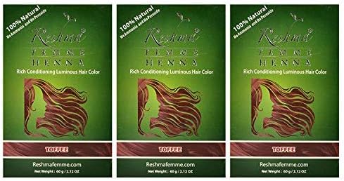 Reshma 100% Natural Henna Semi Permanent Hair Color 2.12oz (Toffee) (3-Pack)