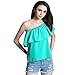 BLDO Women's Ruffles Off Shoulder Solid Chiffon Blouse Crop Top (S, Green)
