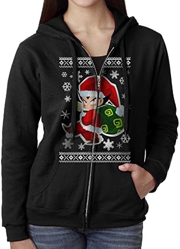 SNGB NJ Hoodie Sweatshirt Women's Merry Christmas DBZ Goku Long Sleeve Zip-up Hooded Sweatshirt Jacket Black