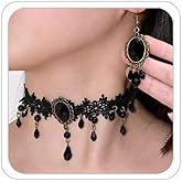 LKingel Vampire Lace Choker Necklaces for Women Halloween Vampire Witch Jewelry Set Gothic Lace Red Black Crystal Blood Teardrop Choker Necklace Earrings Set Emo Accessories Gothic Halloween Prom Jewelry Costume Accessories