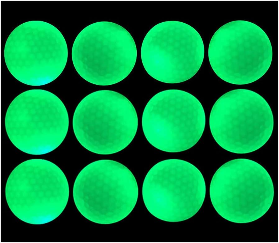 Aoduoer Night Glow Golf Balls - Long Lasting Fluorescent Golf Balls, Ultra Bright Glow in The Dark Golf Ball Rechargeable by Sunlight or Flashlight (12 Count)