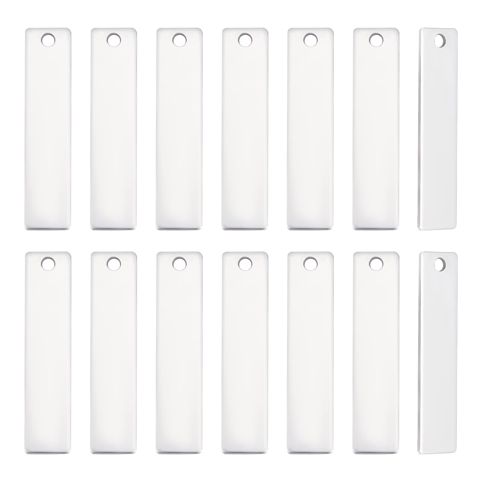 UNICRAFTALE 30pcs Rectangle Shape Stainless Steel Charms Stamping Tag Blank Pendants 40x9x1mm Blank Rectangle Dog Pet Tags for Pet Door and Pendant Manufacturing, Hole 2mm