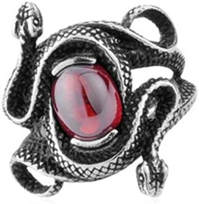 AnnroZ Mens Rings Stainless Steel Antique Double Head Snake Ruby Big Ring Red US 13