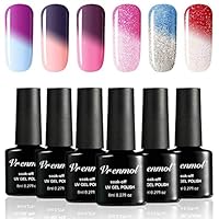 Vrenmol Gel Nail Polish Set, Soak Off UV LED Temperature Color Changing Chameleon Nail Polish Kit 6 Colors 8ml