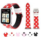 Sport Band for Apple Watch 38mm 42mm, iWatch Strap Replacement with Polka Dot Floral Print Leather Bracelet Wristband for Apple Watch Series 3，2，1, NIKE+, Hermes, Edition (Red white polka dot, 38mm)