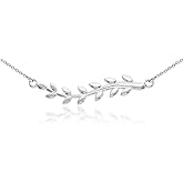 High Polish 925 Sterling Silver Olive Branch Pendant Necklace, 22"