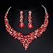 Youfir Bridal Austrian Crystal Necklace and Earrings Jewelry Set Gifts fit with Wedding Dress(Red)