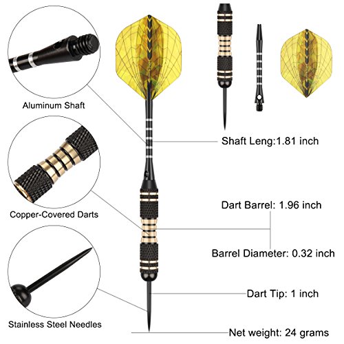 POAO Tip Pro Brass Darts Set 24g – 6 Steel Tip Darts with Black Aluminium Shafts + 24 Flights + Dart Sharpener + Premium Case - Thumbnail 2