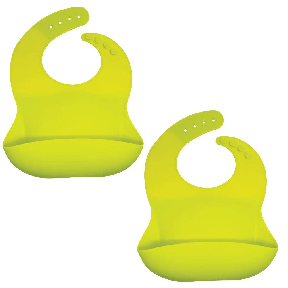 Callowesse Baby Long-Lasting Durable Silicone Bib with No Mess Food Pouch, Adjustable Collar, BPA-Free, Dishwasher Safe, Bright Colours to make mealtimes fun- (2, green)