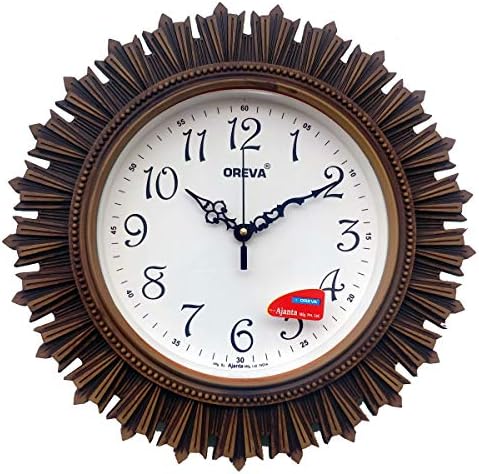 Oreva Plastic Wooden Look Designer Wall Clock (32.5 x 32.5 x 4.8 cm, Wood, AQ 6197)