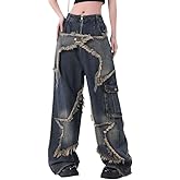 Hopecn Y2K Baggy Jeans Women&Men Star Patch Aesthetic High Waist Straight Leg Pants Vintage Fashion Grunge Streetwear.