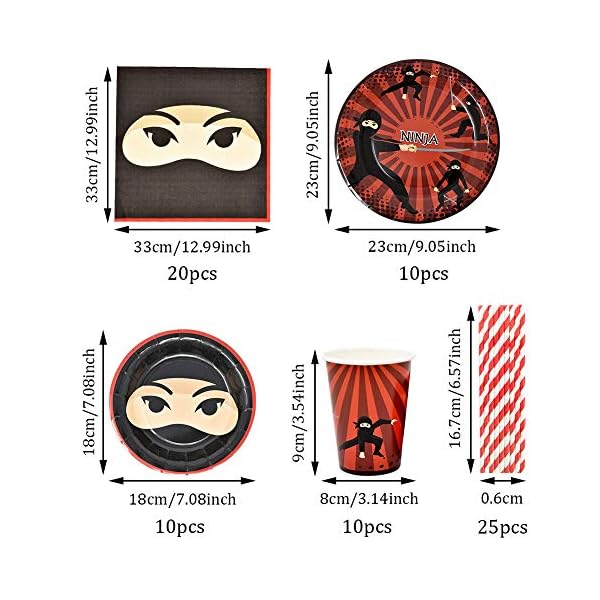 75 Piece Ninja Party Tableware Set, Including Plates,Cups,Napkins,and Paper straws,Ninja Disposable Cutlery Set,for…