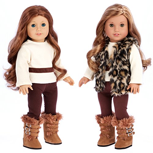 DreamWorld Collections - Wild Cat - 4 Piece Outfit - Faux Fur Vest, Boots, Brown Pants and Ivory Blouse - Clothes Fits18 Inch American Girl Doll (Doll Not Included)