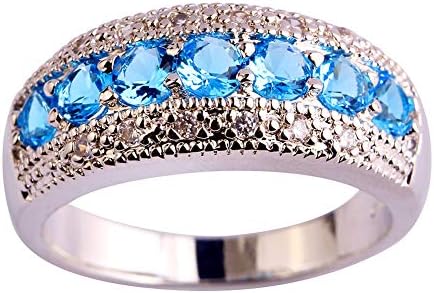 Emsione Women's 925 Sterling Silver Plated Round Created Pink Topaz & Amethyst Vintage Style Ring